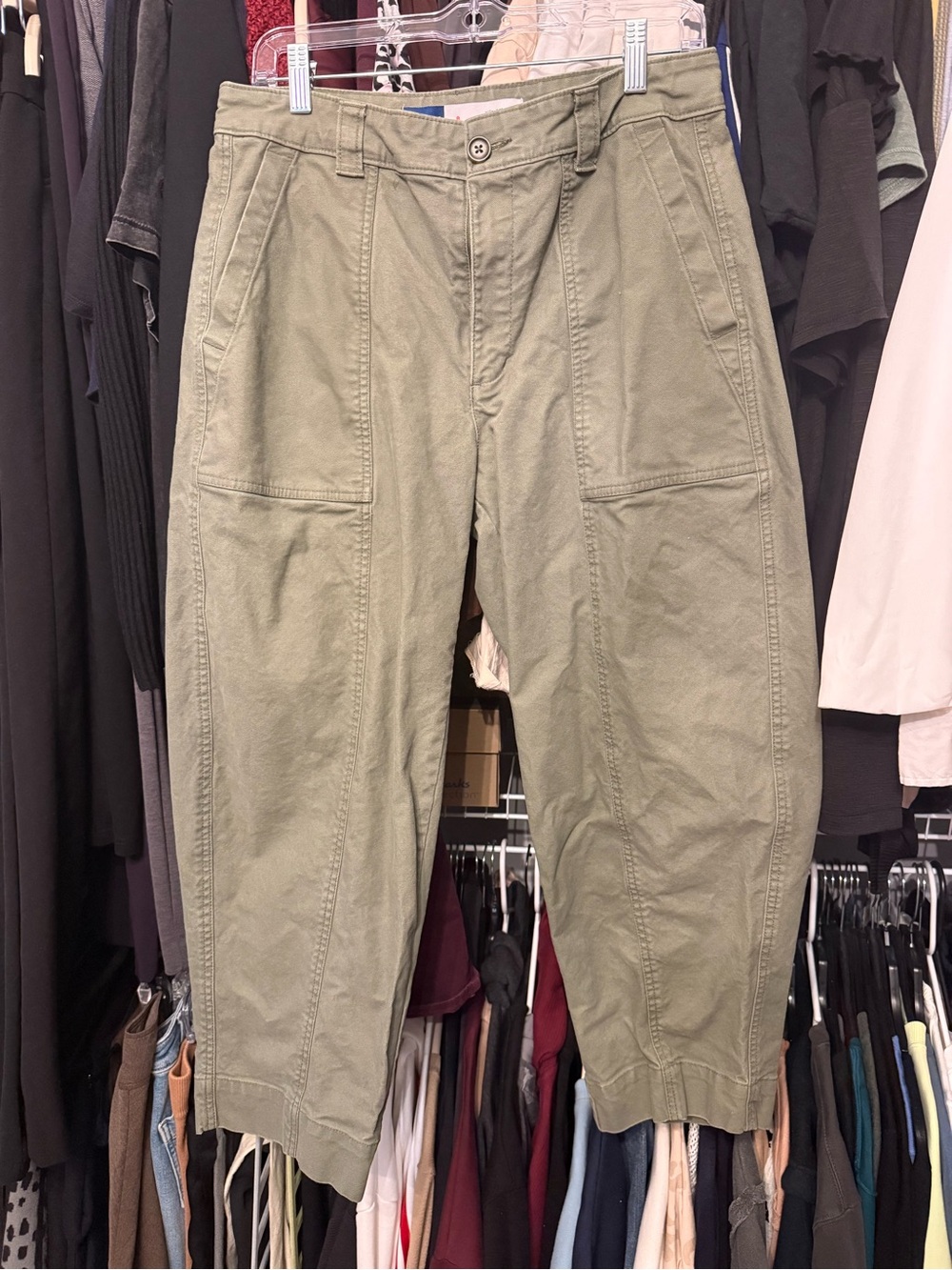 Old Navy Olive Green Barrel Leg Cropped Utility Pants